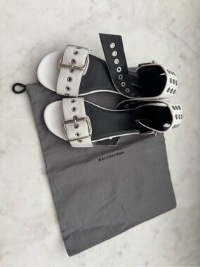 Balenciaga White Buckle Leather Sandals